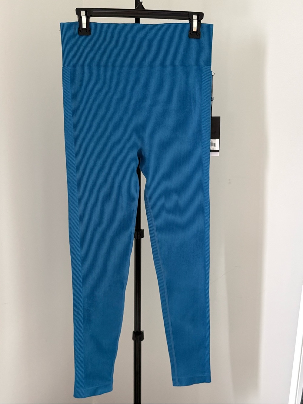 Blue Ribbed High-Waist Leggings